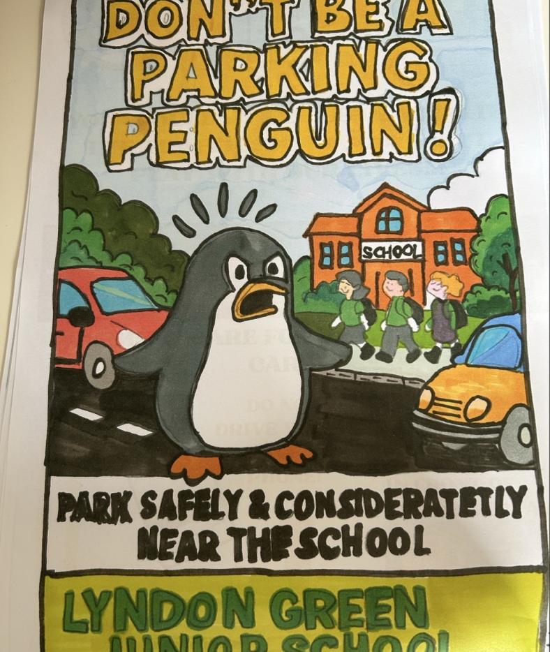 Parking safety poster designed by children at Brays School and Lyndon Junior and Infant School